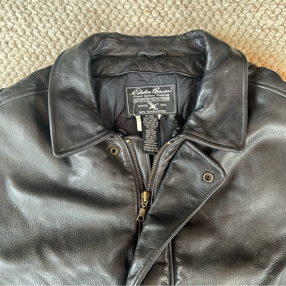 Eddie Bauer Black Leather Bomber Jacket - Picture 8 of 10